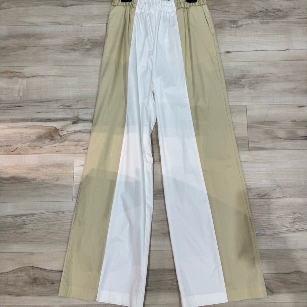 Two-Tone Beige and White Track Pants